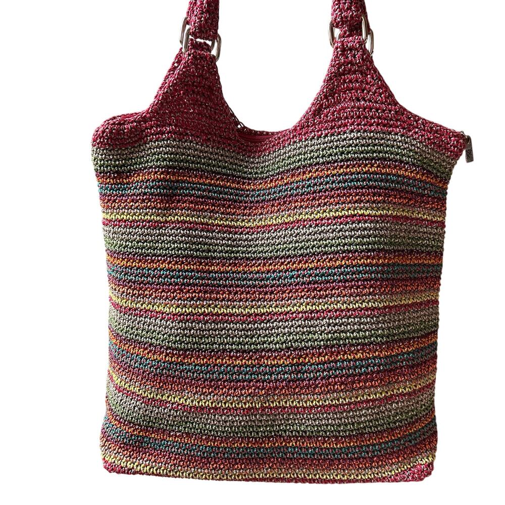 The Sak Red Green Blue Rainbow Stripe Handbag Purse Tote Beach Bag